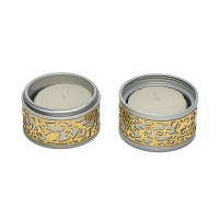 Yair Emanuel Folding Travel Candlesticks Aluminum with Gold Color Metal Cutout