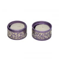 Yair Emanuel Folding Travel Candlesticks Aluminum Purple with Metal Cutout