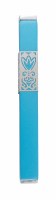 Mezuzah Case Metal Sleeve Cutout Turquoise Designed by Yair Emanuel 12cm