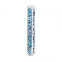 Yair Emanuel Mezuzah Case Anodized with Metal Cutout Pomegranate Design Turquoise 15cm