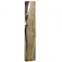 Yair Emanuel Mezuzah Case Hammered Aluminum Geometric Design with Brass Color Pomegranate Cutout 12cm