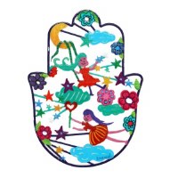 Yair Emanuel Metal Hamsa Enamel Lacquer Fairies Design Small 4"