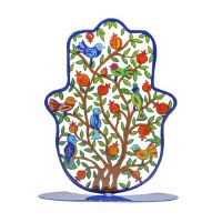 Yair Emanuel Standing Hamsa Large Size Hand Painted Colorful Tree of Life Design 7"