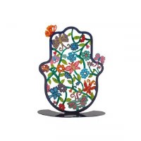 Yair Emanuel Self Standing Hamsa Hand Painted Butterflies Design