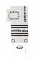 Additional picture of Yair Emanuel Embroidered Tallit Jerusalem Strip Black Design