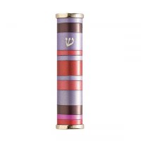 Yair Emanuel Aluminum Mezuzah Case with Maroon Purple Pink and Red Rings 10cm