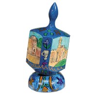 Yair Emanuel Large Painted Dreidel With Stand - Jerusalem in Blue