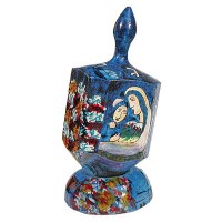 Yair Emanuel Large Painted Dreidel With Stand - Figures in Blue