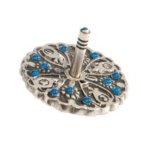 Yair Emanuel Decorative Metal Dreidel Adorned with Blue Stones