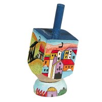 Yair Emanuel Small Painted Dreidel With Stand - Jerusalem Vista