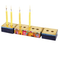 Yair Emanuel Judaica Jerusalem Design Candle Menorah & Shabbat Candlesticks in One