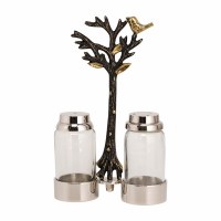 Yair Emanuel Metal Glass Salt and Pepper Shaker Tree of Life Design