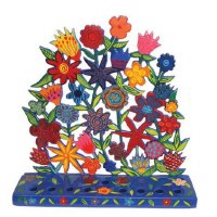 Hanukkah Candle Menorah Laser Cutout Flowers