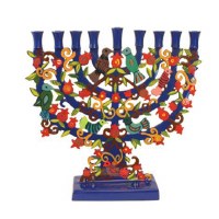 Painted Lazer Cut-out Standing Chanukah Candle Menorah