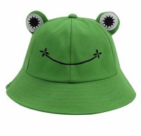 Cotton Bucket Hat Frog Design Green