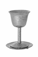 Hammered Metal Kiddush Cup on Stem with Tray Silver 4.75"