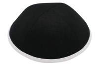 Additional picture of iKippah Black Linen with White Leather Rim Size 16cm