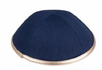 Additional picture of iKippah Navy Linen with Rose Gold Leather Rim Size 2