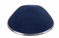 Additional picture of iKippah Navy Linen with Silver Leather Rim Size 3