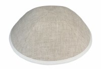 Additional picture of iKippah Tan Linen with Cream Rim Size 2