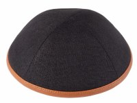 iKippah Black Linen with Caramel Leather Rim Size 5