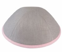 Additional picture of iKippah Light Gray Linen with Pink Rim Size 1