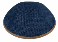 iKippah Navy Burlap with Camel Leather Rim Size 2