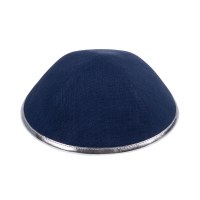 Additional picture of iKippah Navy Linen with Silver Rim Size 18cm