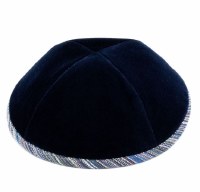 iKippah Navy Velvet with Striped Blue Rim Size 5