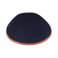 iKippah Navy Wool with Camel Leather Rim Size 4