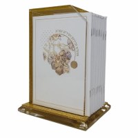 Lucite Bencher Holder Gold Base Includes Set Of 14 Paperback Zemiros Shabbos Booklets Hebrew White Ashkenaz