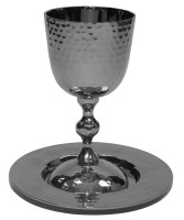 Kiddush Cup on Stem Hammered Nickel with Matching Plate 5"