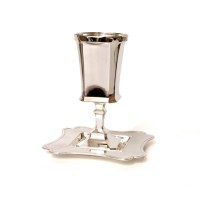 Kiddush Cup Silver Plated Sleek Design with Stem and Elegant Square Matching Tray