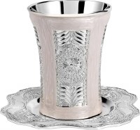 Additional picture of Silver Plated Kiddush Cup with Matching Tray Intricate Flower Design 7oz