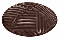 Brown Blind Embossed Angle Stripes Kippah without Trim