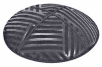 Dark Grey Blind Embossed Angle Stripes Kippah without Trim