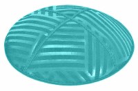 Turquoise Blind Embossed Angle Stripes Kippah without Trim