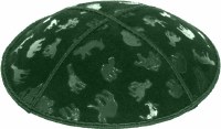 Green Blind Embossed Animals Kippah without Trim