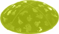 Lime Blind Embossed Animals Kippah without Trim