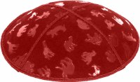 Red Blind Embossed Animals Kippah without Trim