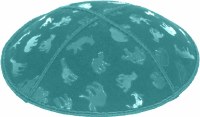Teal Blind Embossed Animals Kippah without Trim
