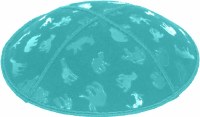Turquoise Blind Embossed Animals Kippah without Trim