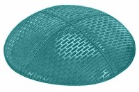 Teal Blind Embossed Brick Kippah without Trim