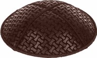 Brown Blind Embossed Chain Link Kippah without Trim