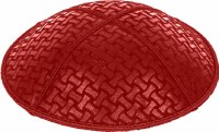 Red Blind Embossed Chain Link Kippah without Trim