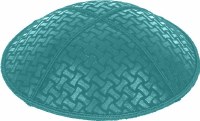 Teal Blind Embossed Chain Link Kippah without Trim