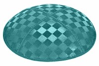 Teal Blind Embossed Checkerboard Kippah