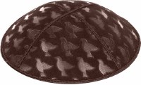 Brown Blind Embossed Doves Kippah without Trim