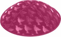 Fuchsia Blind Embossed Doves Kippah without Trim