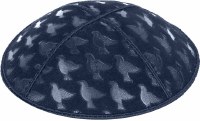 Navy Blind Embossed Doves Kippah without Trim